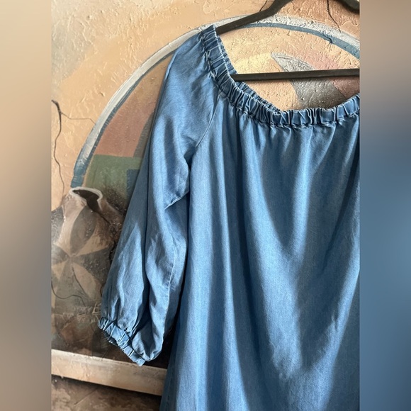 7 For All Mankind Denim Off-Shoulder Mini Dress - Picture 2 of 6